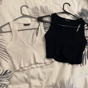 Shein Black and White V-Neck crop tops